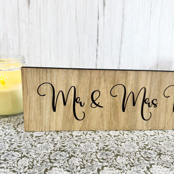 Personalised Wooden Mr And Mrs Wedding Sign Small Decoration Gift, 2 of 4