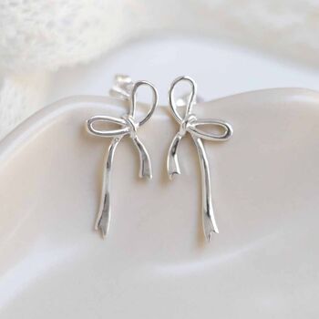 Sterling Silver Ribbon Bow Studs, 3 of 5