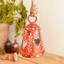 Orange Terracotta Red Hand Painted Hanging Heart Bell, thumbnail 8 of 8