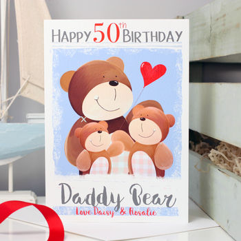 Personalised Daddy Bear 50th Birthday Card, 4 of 7