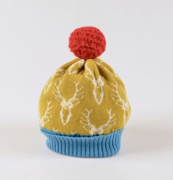 Bright Lambswool Knitted Stag Bobble Hat, 4 of 11