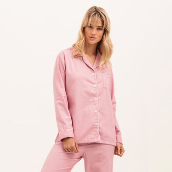 Women's Brushed Cotton Plain Pink Pyjamas, 2 of 3
