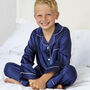 Boy's Personalised Navy Satin Pyjama's, thumbnail 1 of 3