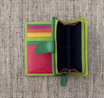 Lime Green Multi Colour Leather Purse Wallet Rfid, 9 of 10