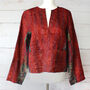 Ladies Red Silk Kantha Hand Stitched Jacket, thumbnail 2 of 5