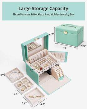 Three Layers Mirrored Jewellery Box Organizer Case, 12 of 12