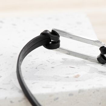 Personalised Men's Black Leather Bar Bracelet, 3 of 9