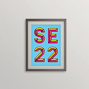 Se22 Dulwich Postcode Neon Typography Print, 4 of 4