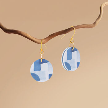 Blue Abstract Circular Earrings • Gold Plated Sterling Silver Hooks, 3 of 8