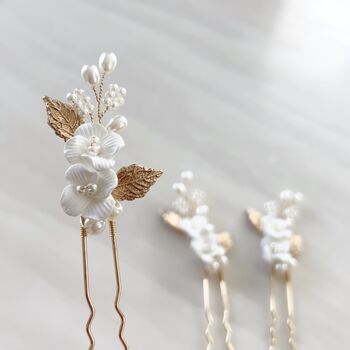 White Flower Bridal Hair Pins, 3 of 5