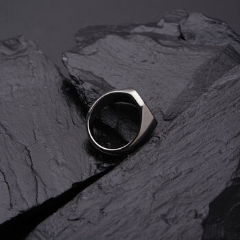 Engraved Octagon Signet Silver Ring Unisex, 4 of 10