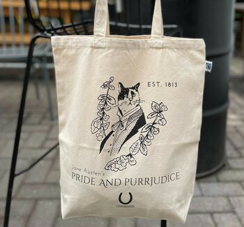 Pride And Purrjudice Literary Cat Organic Shopper Bag, 3 of 4