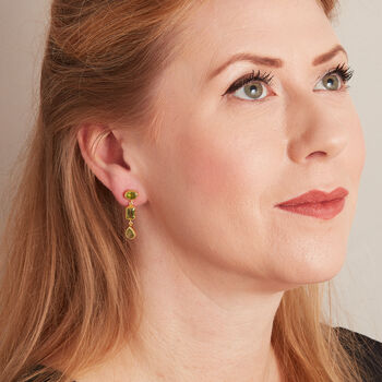 Green Peridot 18 K Gold And Silver Drop Earrings, 4 of 12