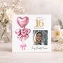 Personalised Cousin Birthday Pink Balloon Photo Card, thumbnail 1 of 4