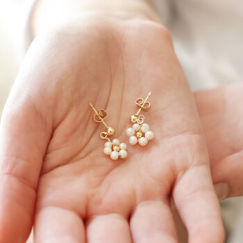 Freshwater Pearl Daisy Drop Earrings In Gold Plating, 4 of 4