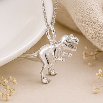 Personalised Sterling Silver T Rex Dinosaur Pendant Necklace, 3 of 8