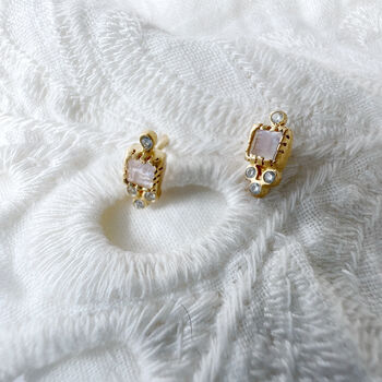 Aphrodite Rose Quartz And White Zircon Studs, 2 of 6