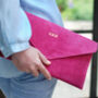 Monogram Suede Leather Envelope Clutch Bag, thumbnail 1 of 10