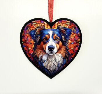 Australian Shepherd Stained Glass Effect Heart Suncatcher, 6 of 6