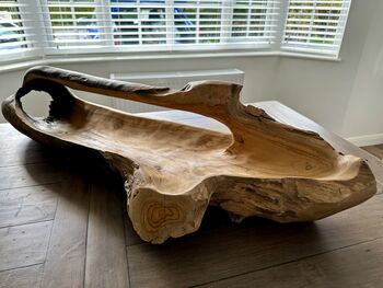 Huge Heavy 70–80cm Teak Wood Trug Bowl 6kg Fruit And Flower Holder, 9 of 12