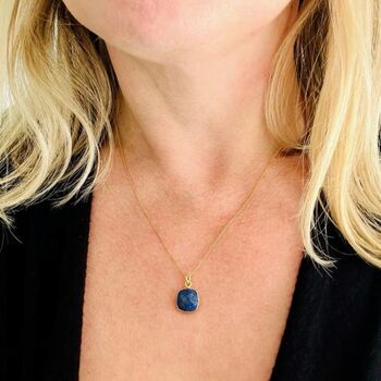 Square Cushion Lapis Lazuli Gold Plated Necklace, 2 of 5