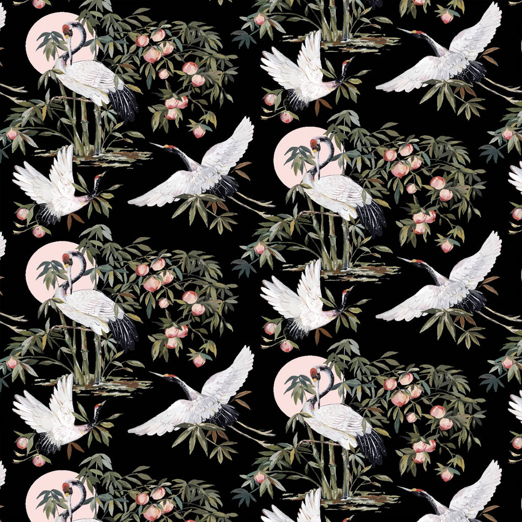 Elegant Cranes Wallpaper Sample In Midnight By Eleanor Bowmer ...