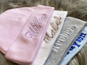 Personalised Embroidered Newborn Baby Hat, 6 of 10