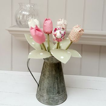 Handmade Cotton Anniversary Tulips With Engraved Tag, 4 of 8