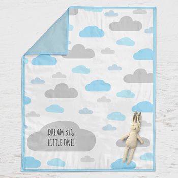 Personalised Baby Gift Blue Clouds Quilt, 2 of 3