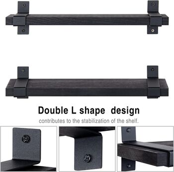 Set Of Two Black Solid Wood Wall Storage Shelves, 4 of 12