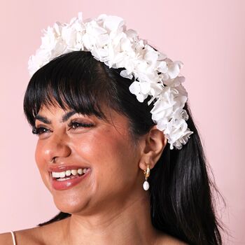 White Hydrangea Dried Flower Wedding Headband, 3 of 4