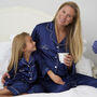 Navy Satin Embroidered Personalised Mummy Daughter Pj, thumbnail 1 of 6