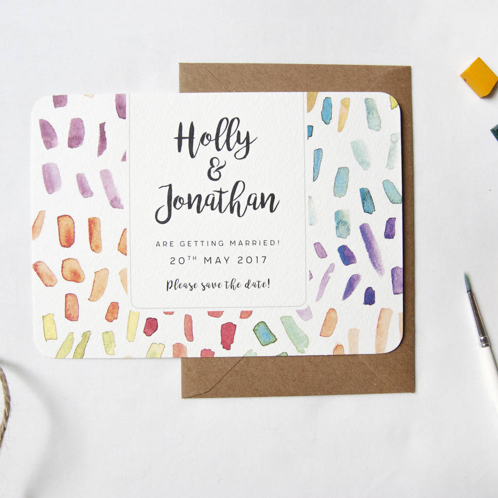 Confetti Rainbow Wedding Save The Date By Magpie and Mirror