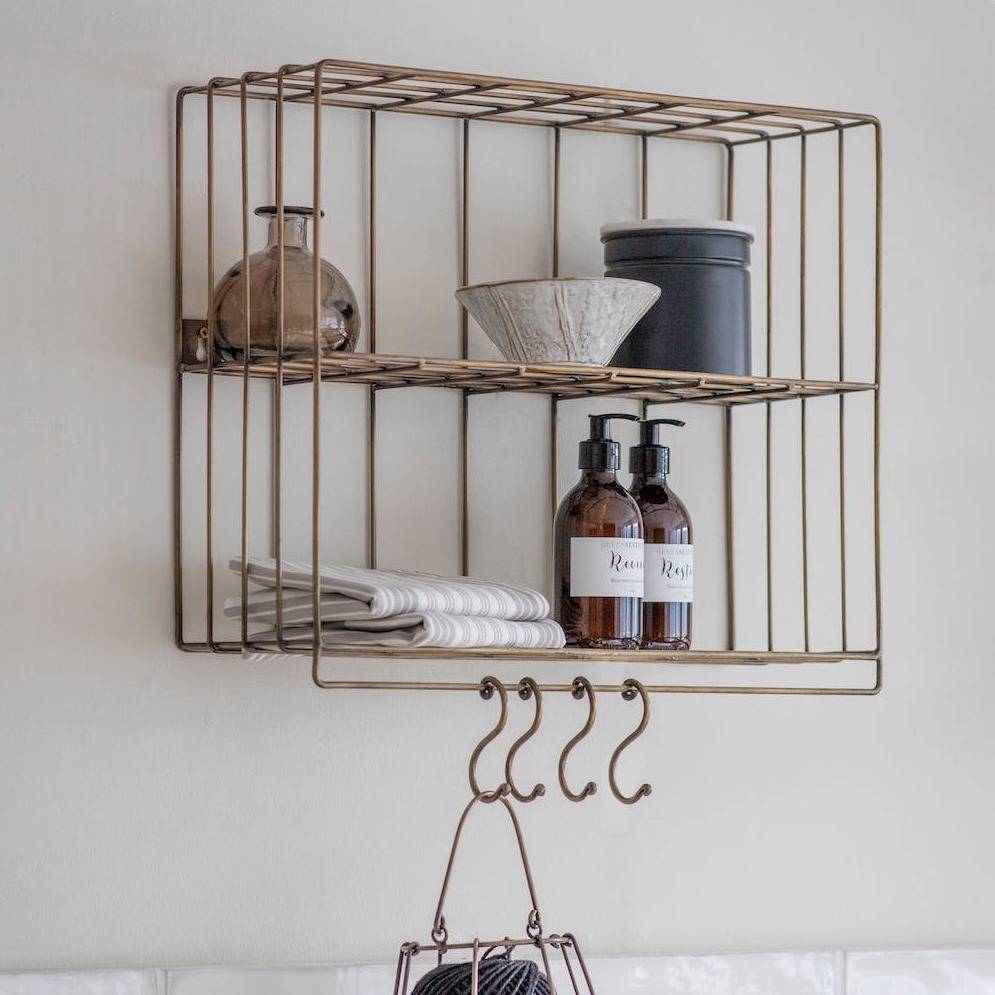Industrial Wire Wall Shelf With Hooks, 1 of 2