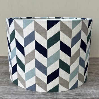 Phoenix Mineral Blue Geometric Print Drum Lampshades, 4 of 8