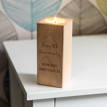 Personalised 5th Anniversary Wood Gift Candle Holder, 5 of 7