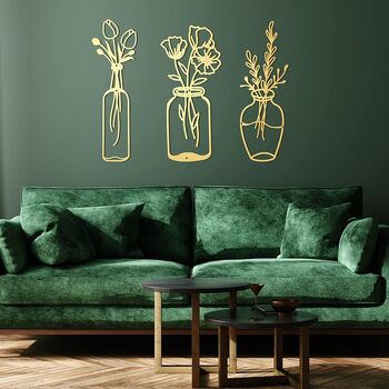 Three Pieces Gold Metal Vase Art Flower Wall Décor, 3 of 7