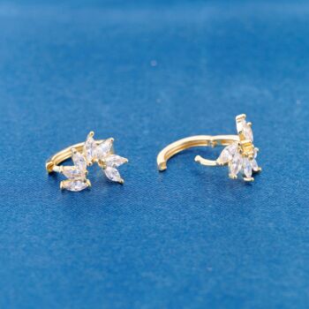 Gold Leaf Cz Cluster Huggie Earrings, 6 of 7