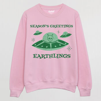 Seasons Greetings Earthlings Men's Christmas Jumper, 2 of 3