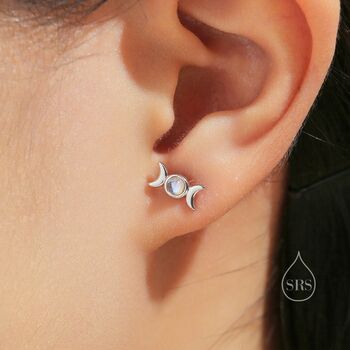 Sterling Silver Moon Phase Moonstone Screw Back Earrings, 11 of 12