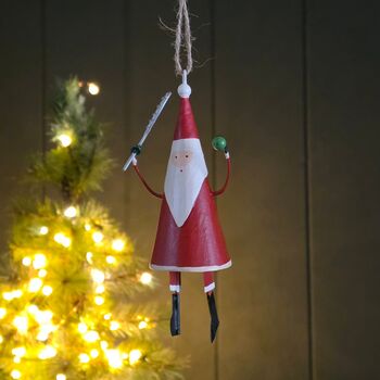 Tennis Playing Santa Hanging Christmas Decoration, 2 of 2