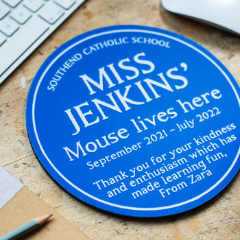 Personalised Blue Plaque Mouse Mat Gift For Teacher, 4 of 4