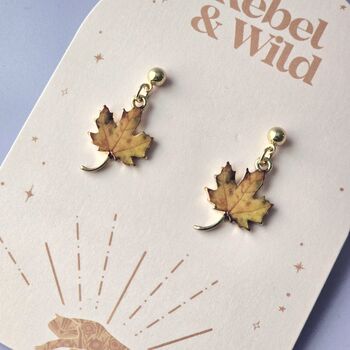 Autumn Leaf Dangly Stud Earrings, 2 of 5