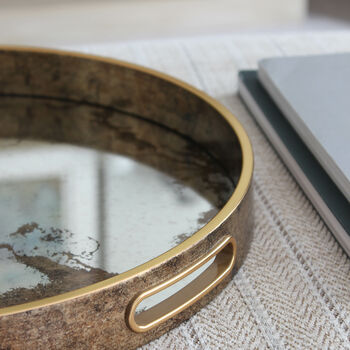 Antique Gold Round Distressed Effect Tray, 2 of 3