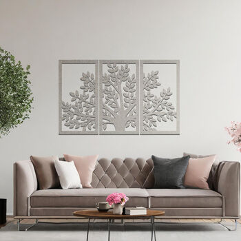 Modern Metal Tree Triptych Wall Art Panel Set For Living Room Or Hallway Decor, 6 of 11