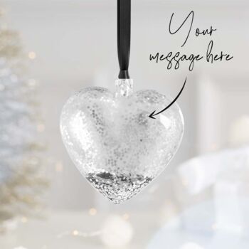Personalised Silver Glitter Heart Christmas Bauble, 3 of 3