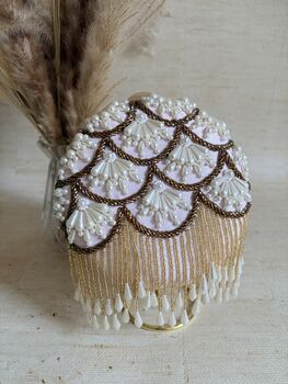 Pink Handcrafted Pearl Circular Clutch, 7 of 9