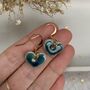Medium Green Blue Dainty Ceramic Heart Earrings, thumbnail 1 of 10