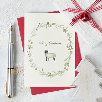 Sheep And Wreath Christmas Card, 2 of 5