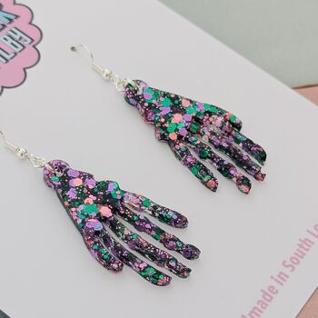 Skeleton Hand Glitter Resin Earrings / Gothic Jewellery Small Sparkly Bone Earrings / Gift For Goths Small Sparkly Skeletal Accessory / Halloween Jewellery, 3 of 4